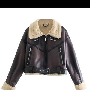 Zara Brown and Cream Bomber Jacket
